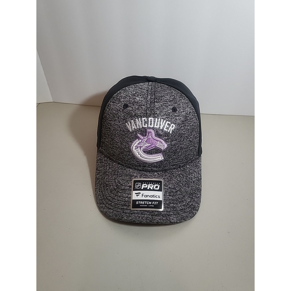 Vancouver Canucks Hockey Fights Cancer Stretch Fit Hat Cap Adult M/L NWT NHL